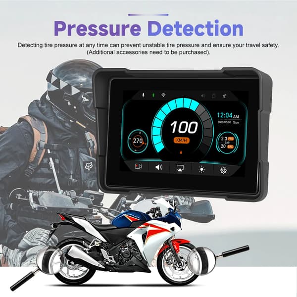 Motorcykelnavigeringssystem, trådlös CarPlay, Android Auto, svart