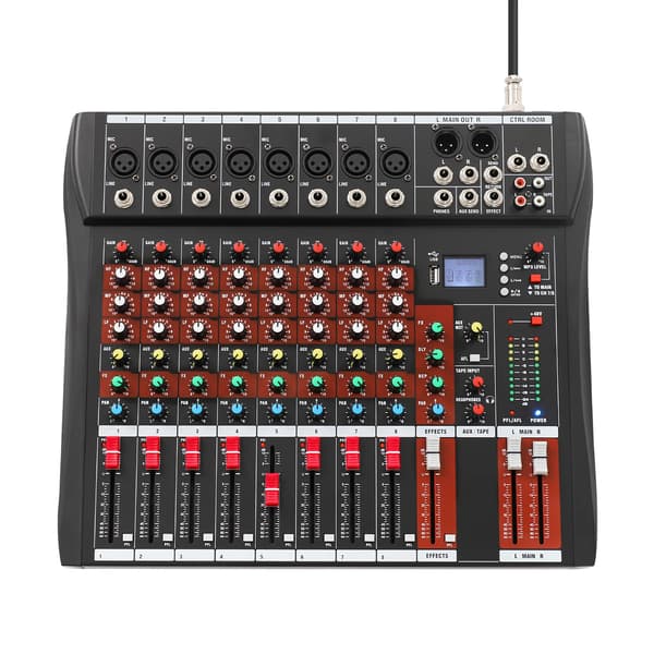 Lydmixer, 8 Kanaler, LED Skærm,sort