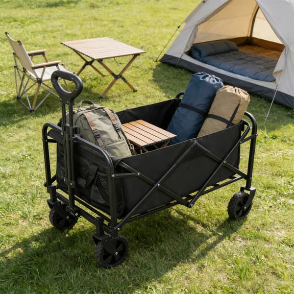 Foldbar Strandvogn, Heavy Duty, Sammenklappelig Nyttig Vogn,sort