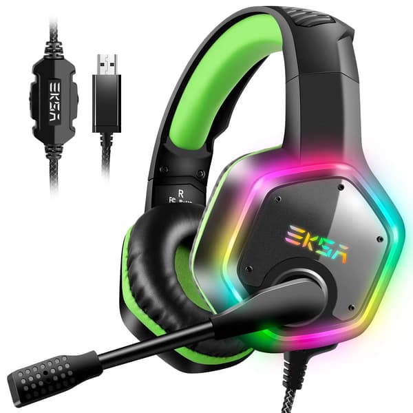 Gaming headset, 7.1 surround sound, støjreducerende mikrofon,Grøn