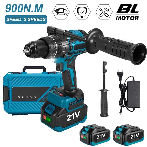 Impact Drill, Cordless, Brushless Motor, With Two 2 × Batteries