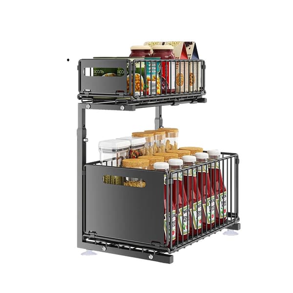 Under Sink Organizer, Justerbare Højder, Holdbar Konstruktion,sort