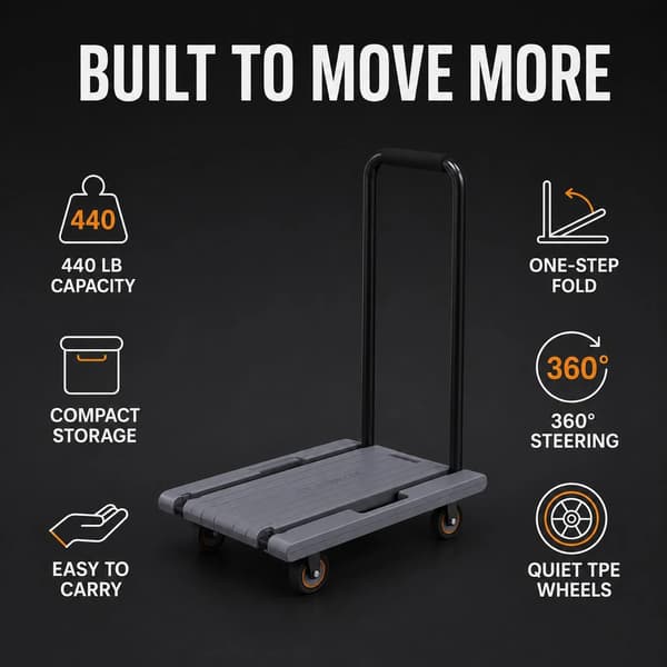 Platformvogn, 200 kg belastningsevne, sammenfoldeligt design,Grå