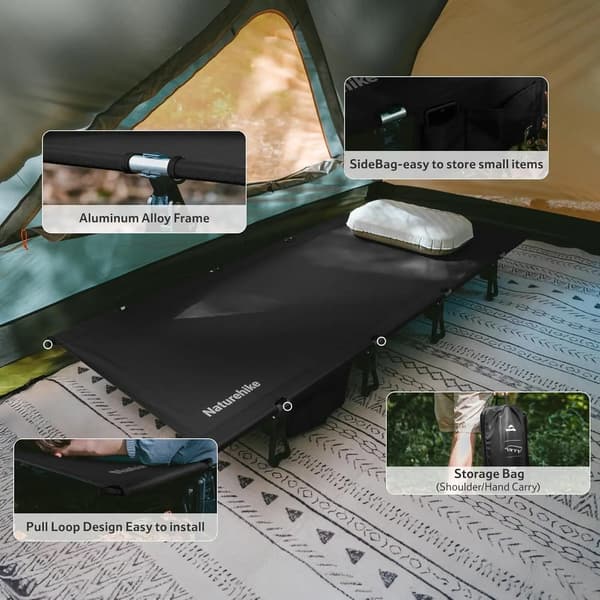 Fällbar säng, lättviktsdesign, bärbar för camping,SVART