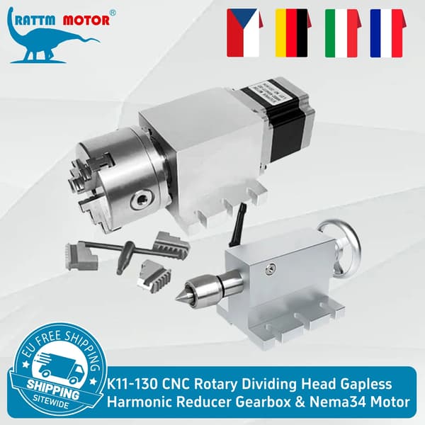 Rotary Achse, Nema34 Steppermotor, Zero Backlash,3 kæbe K11-130mm