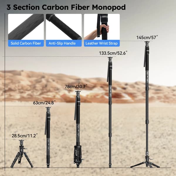 Monopod, Kolfiber, 3-i-1 Mångsidighet,SVM-145P