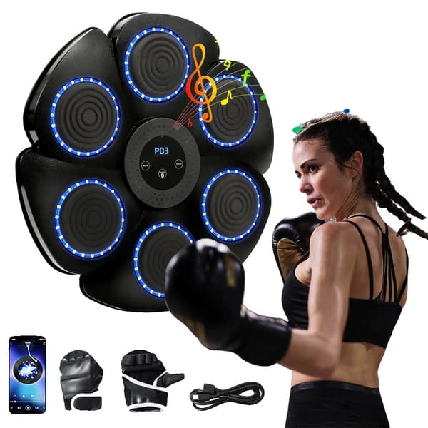 Musik Boxningsmaskin, Bluetooth-anslutning, Justerbart rytmläge,Halvfingerhandskar