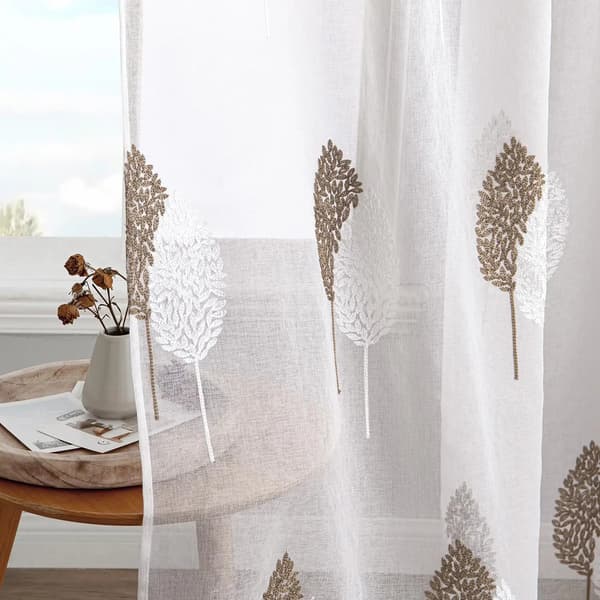 Gardiner, Elegant Blomsterdesign, Letvægts Polyester,Brun