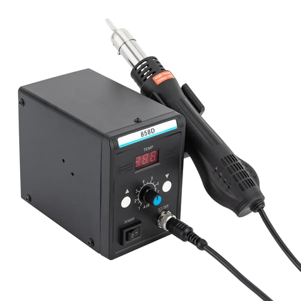 Loddestation med varm luft, justerbar temperatur, flere dyser,sort