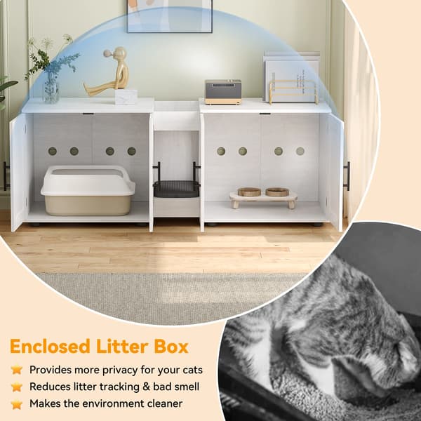 Kattlåda Skåp, Dubbelrum Design, Lätt Montering,VIT