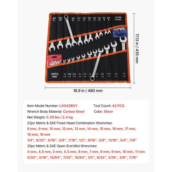 Kombinationsnyckelsats, med spärrdesign, hållbart stål,42pcs