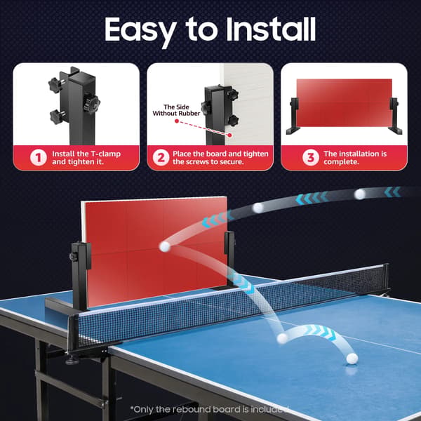 Bordtennis Rebound Board, 360-Grad Justerbar, Solid Træ Design,Rød