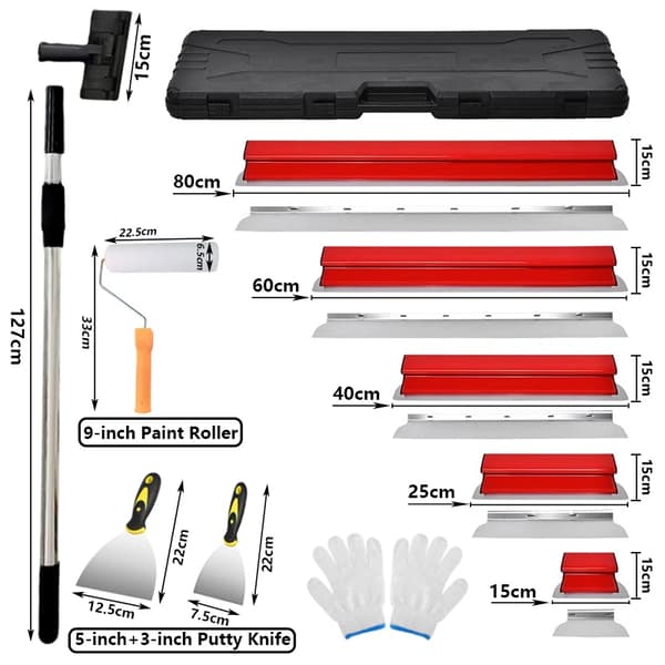 Gipsväggsputsbladset, rostfria blad, bärbar förvaringslåda,Röd 5Pcs Set