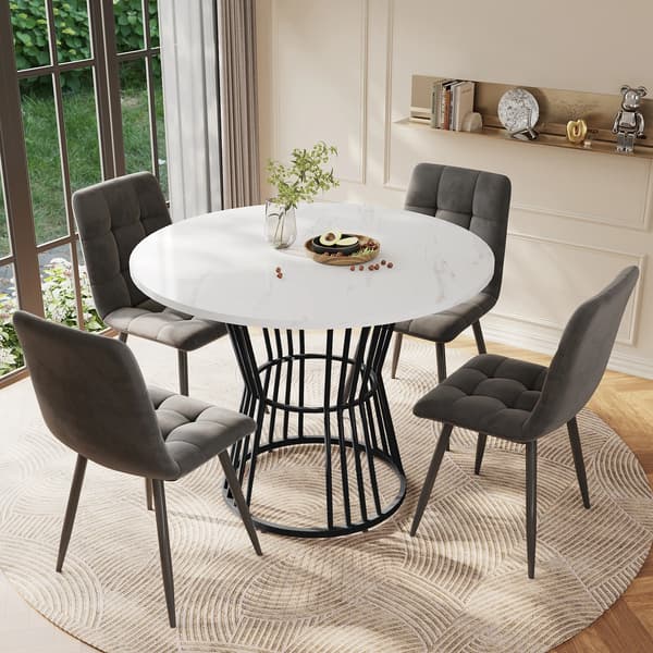Matbord, Modern Design, Marmor Mönster,Svart - MDF