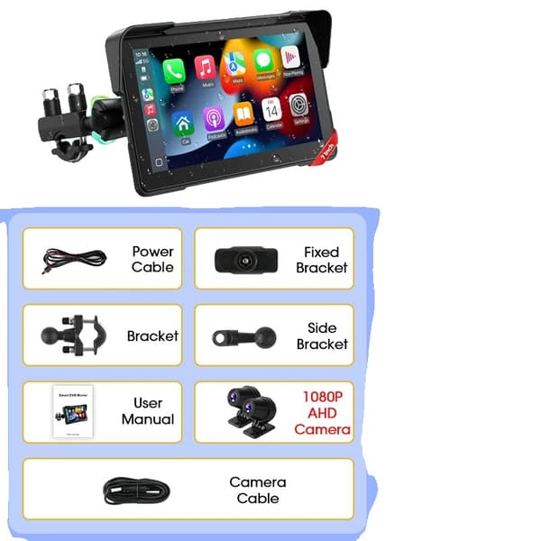 Motorcykel GPS-navigation, 7-tommer skærm, Dual Bluetooth 5.0,DVR