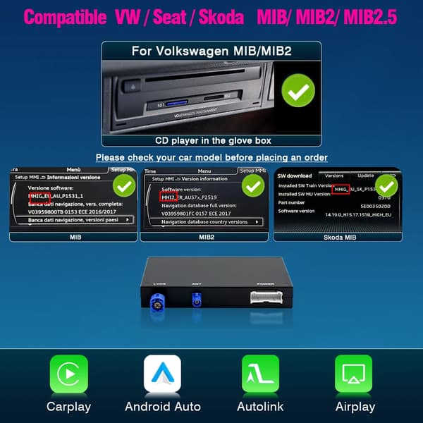 Trådløs Carplay & Android Auto, Flere Forbindelsesmuligheder, Integreret GPS Navigation,For MIB MIB2