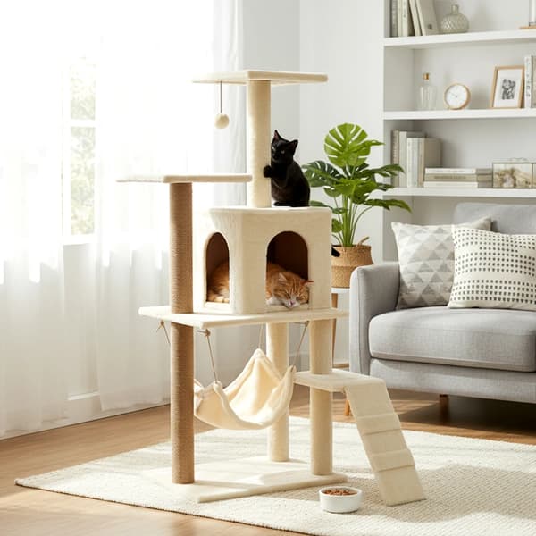 Kattetree, Multi-lagede platforme, Sisal kløeposter,YL-MPJ-off-white