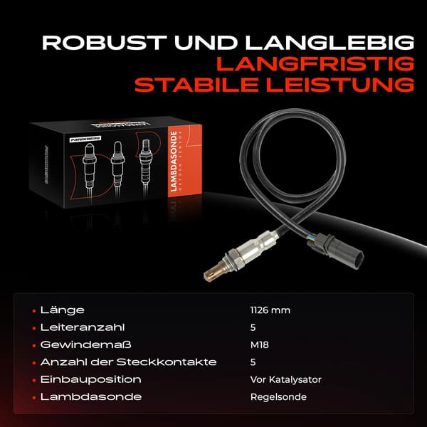 Lambda-probregulator, M18-gänga, 1126 mm längd, 5 kontaktkontakter, 5 ledare, kontrollprobsfunktion
