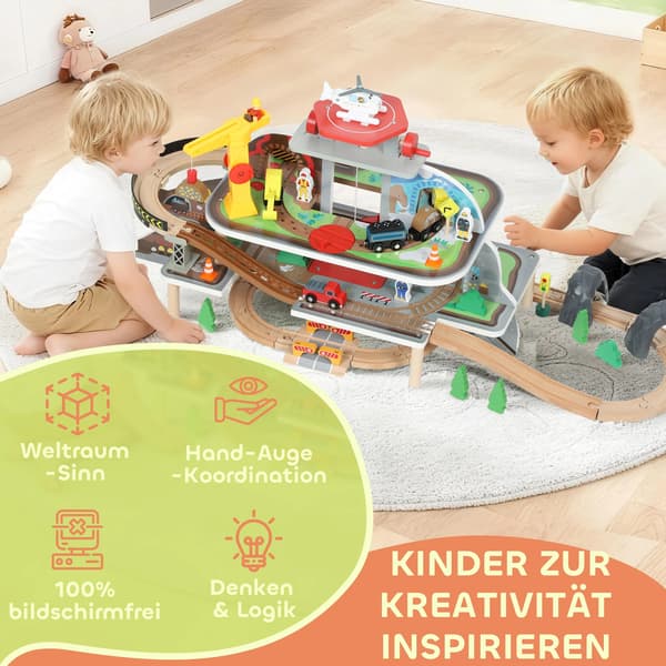 Træjernbane Sæt, 79 Stykker, Interaktive Funktioner,MULTI