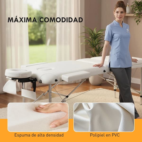 Massagebord, Justerbar Höjd, Vändbar Design, VIT