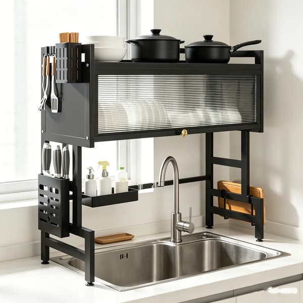 Opvaskestativ, To-niveau Design, Nem Montering,sort