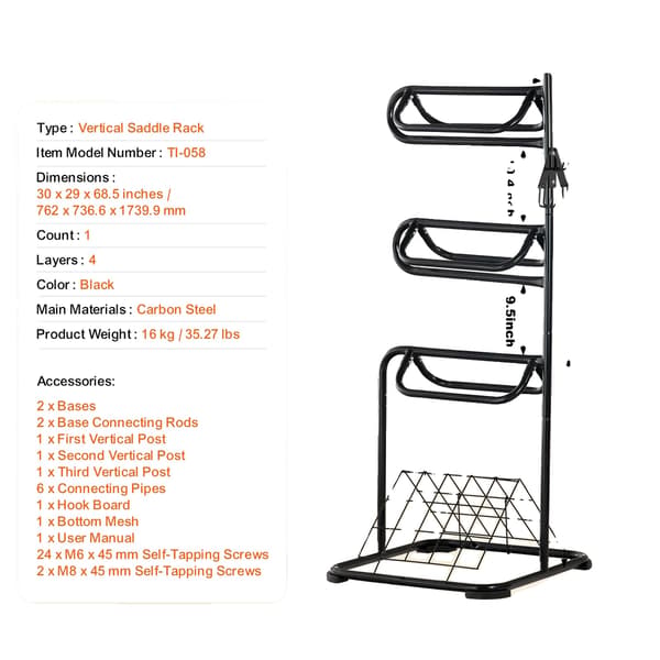 Sadelrack, Drejefunktion, Pladsbesparende Design,30x30x68.5in 1stk