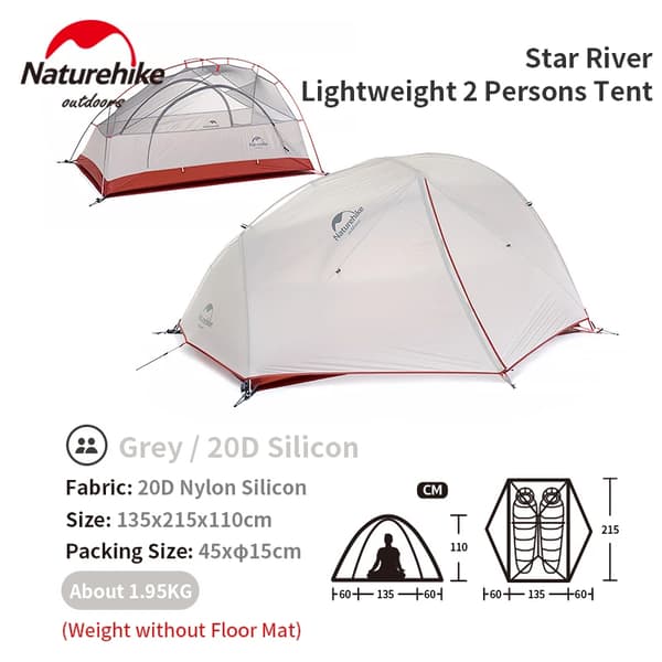 Camping Telt, Ultralight Design, Dobbelt Lag Beskyttelse,Grå