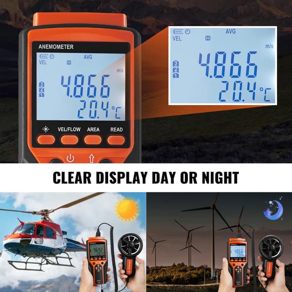Anemometer, LED-baggrundsbelysning, Flere måleenheder,EM2250