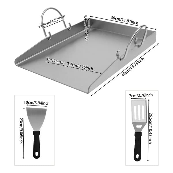 Grillplatta, rostfritt stål, inkluderar 2 spatlar,Silver
