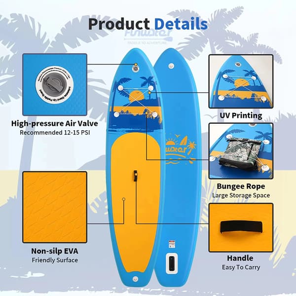 Oppustelig SUP-board, Holdbart materiale, Skridsikker overflade,SUPFW31E