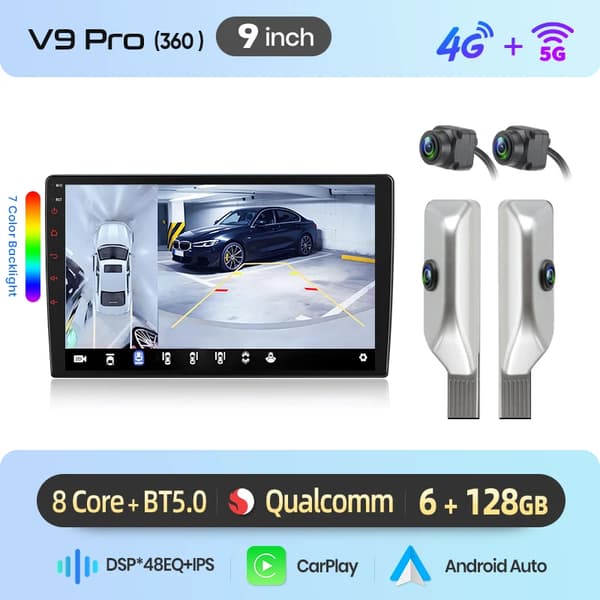 Bilradio, multimediafunktioner, smartphoneintegration, kompatibel med BMW E39 1995-2003,V9 Plus (6G 128G) Silver 9"
