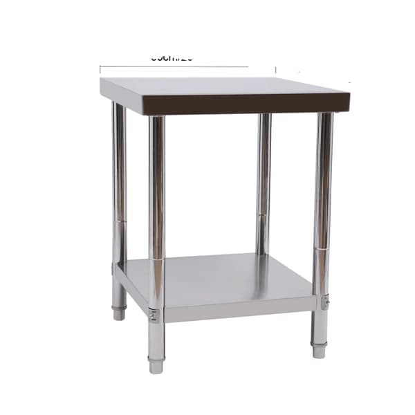 Rustfrit Stål Arbejdsbord, 2-Niveau Design, Pladsbesparende Struktur,Sølv
