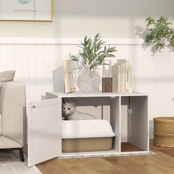Kattlåda, Stilren Design, Integrerad Klösmatta,VIT, L