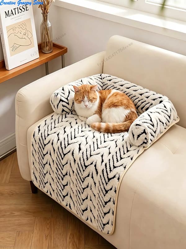 Kæledyr Sofa Seng, Blødt Materiale, Skridsikker Design,75X55CM, Sort Hvid