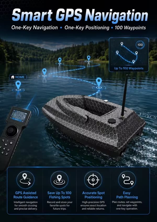 GPS Agn Båd, Dobbelt Positioneringssystem, Høj Batterikapacitet,D50B-Sort