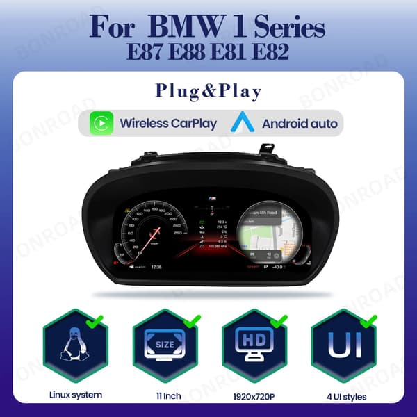 Digitalt instrument hastighetsmätarcluster, högupplöst display, fordonskompatibilitet,E87 E88 E81 E82 (Med CarPlay）
