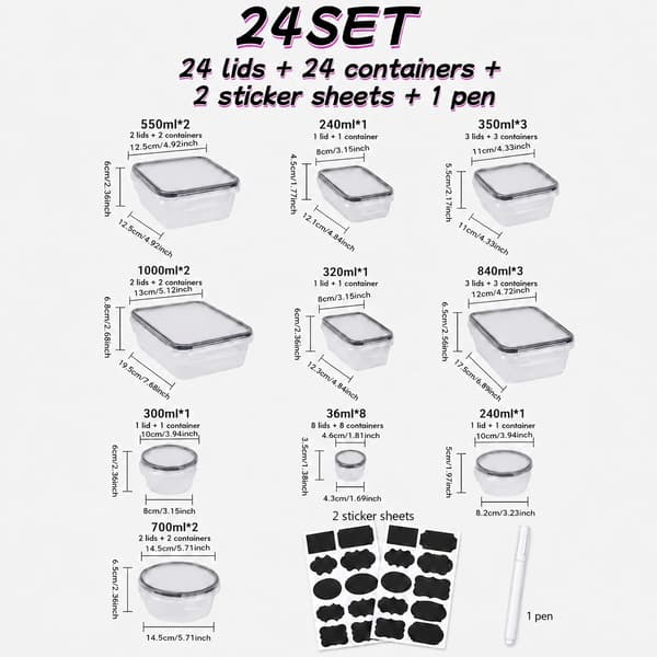 Matbevarande låda, Mikrovågssäker, Miljövänligt material,24PCS