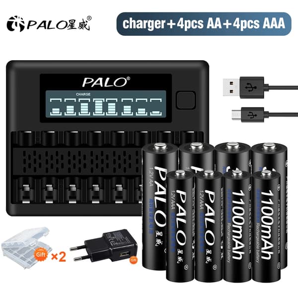 Genopladelige batterier, NiMH, smart oplader,4AA 4AAA 1Lader