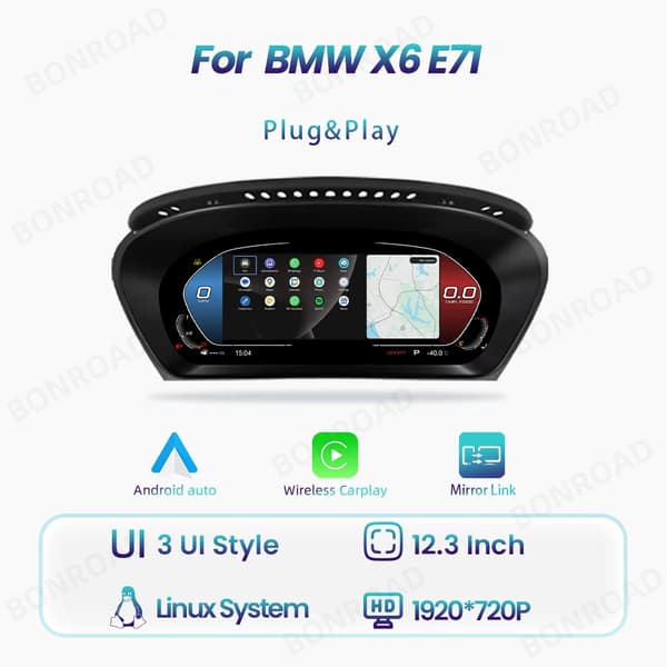 Digital instrumentklusterdisplay, trådlös CarPlay, Android Auto-kompatibilitet,X6 E71