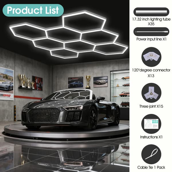 Garagebelysning, Superljus LED, Anpassningsbar Installation,8 Hexagon