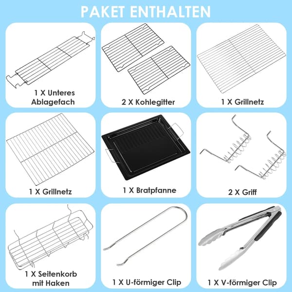 Kolgrill, Bärbar Design, Fullständiga Tillbehör,Silver