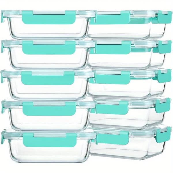 Glasmatbehållare, läckagesäkra, stapelbar design,grön, 10pcs