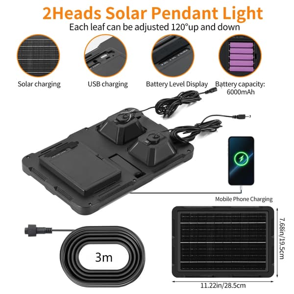 Solarlampe, Bærbart Design, Energi Effektiv Belysning,2stk, 6000mah