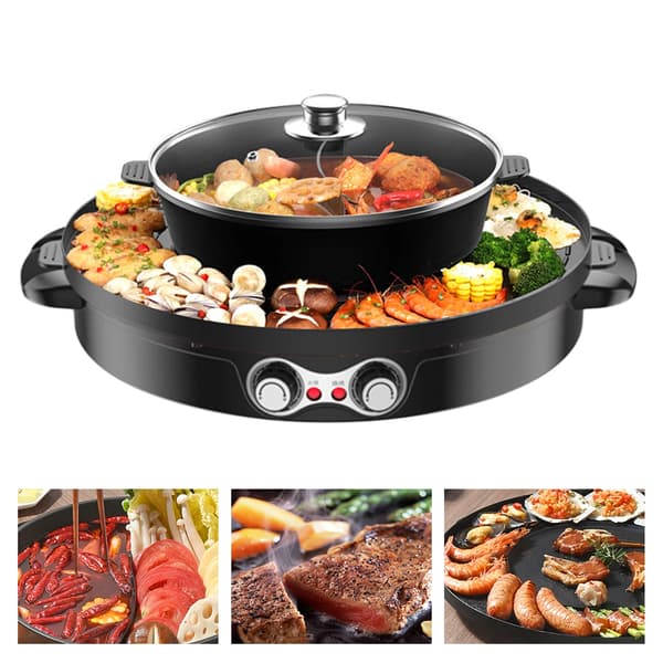 Hot Pot & Grill Combo, Multifunktionelt Design, Non-stick Belægning,sort