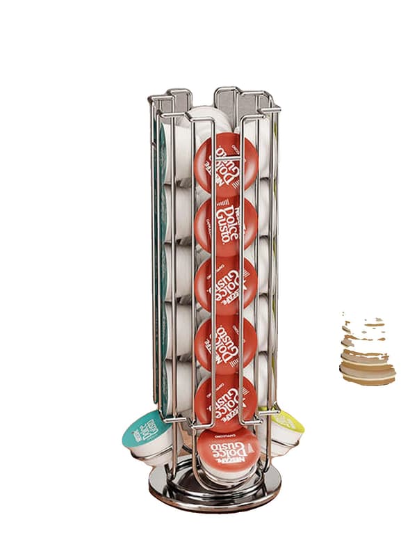 Kaffekapselhållare, 360° roterbar, metallförvaringsställ,silver