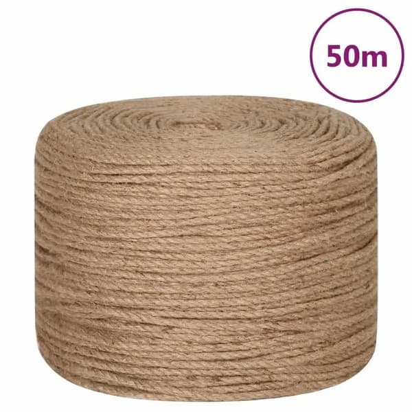 Jute Snor, 50 M Længde, 8 MM Tykkelse,Brun