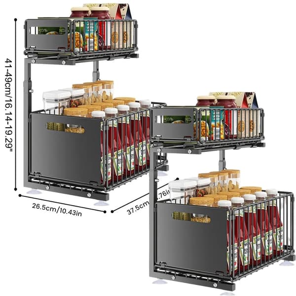 Skab Organizer, Utrækkelig Design, Justerbar Opbevaring,Sort-C-2Pcs