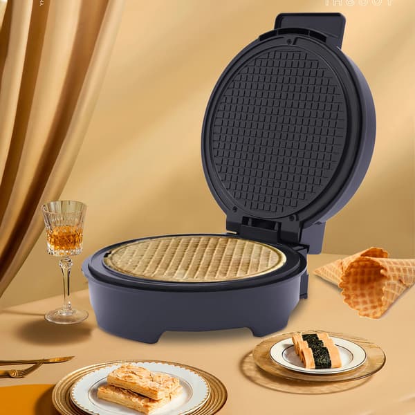 Vaffelcone-maskine, justerbar temperaturkontrol, non-stick design,sort