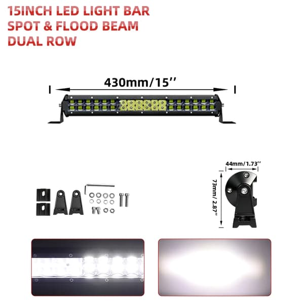 LED-ljusramp, vattentät, dubbelrad,15tum Dual Row