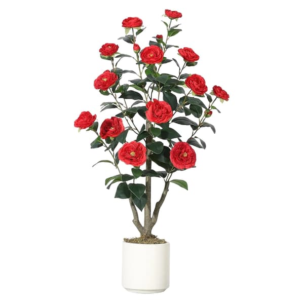 Kunstig Kamelia Træ, Realistisk Design, Lav Vedligeholdelse,90cm, Rød
